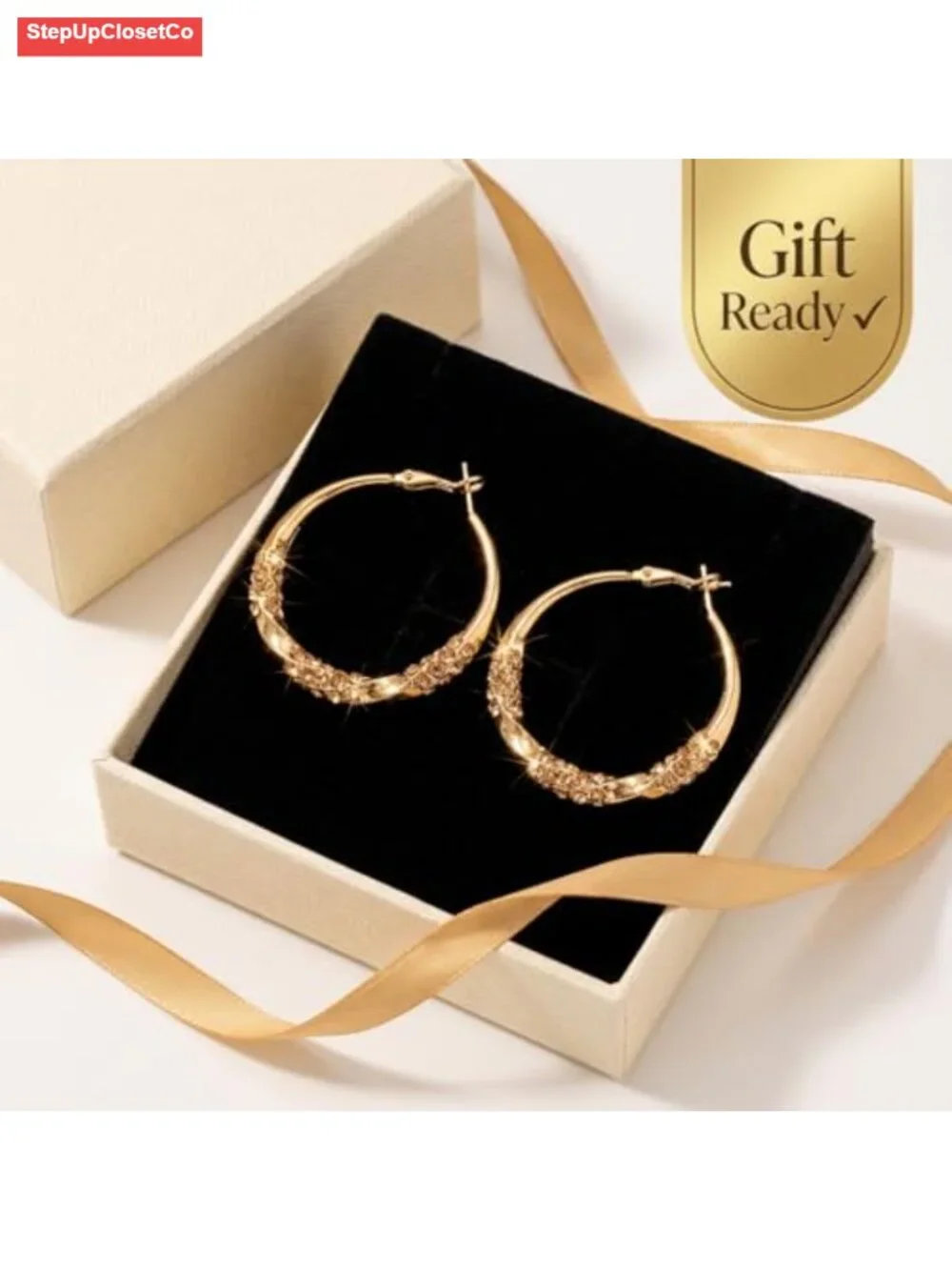 Twisted Hoop Earrings for Women, Crystal Pavé Statement Earrings, Gold Plated